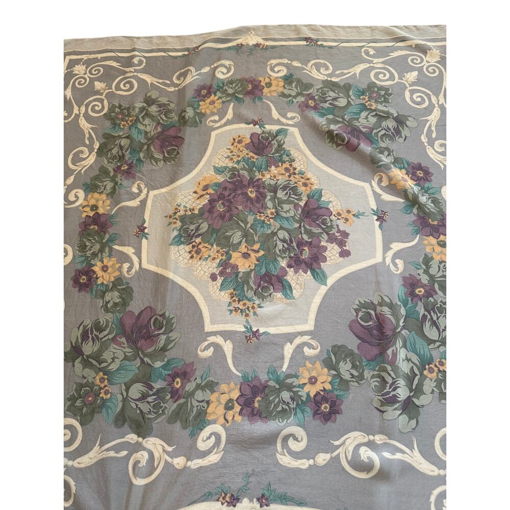 Vintage Liz Claiborne Large Square Silk Chiffon Scarf Gray Plum Floral Print